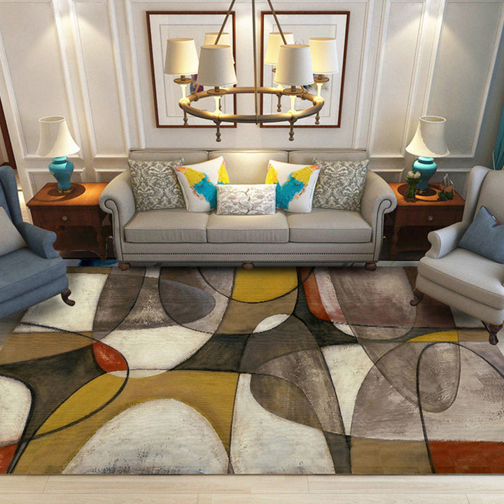 Modern abstract rug brown and yellow polyester rug machine washable non-slip rug for the bedroom | Bowlift