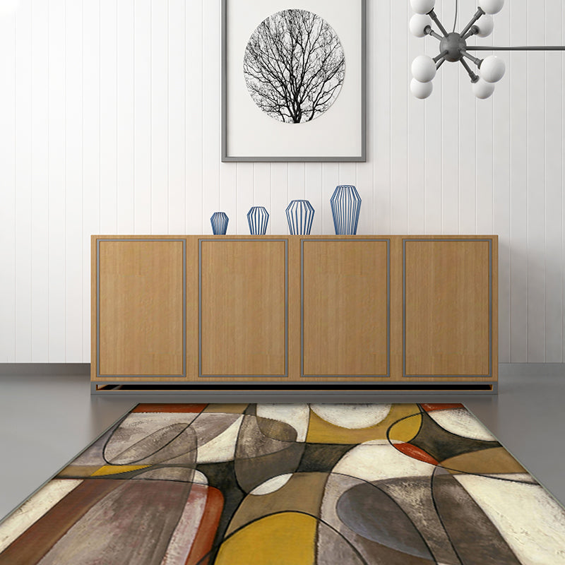 Modern abstract rug brown and yellow polyester rug machine washable non-slip rug for the bedroom | Bowlift