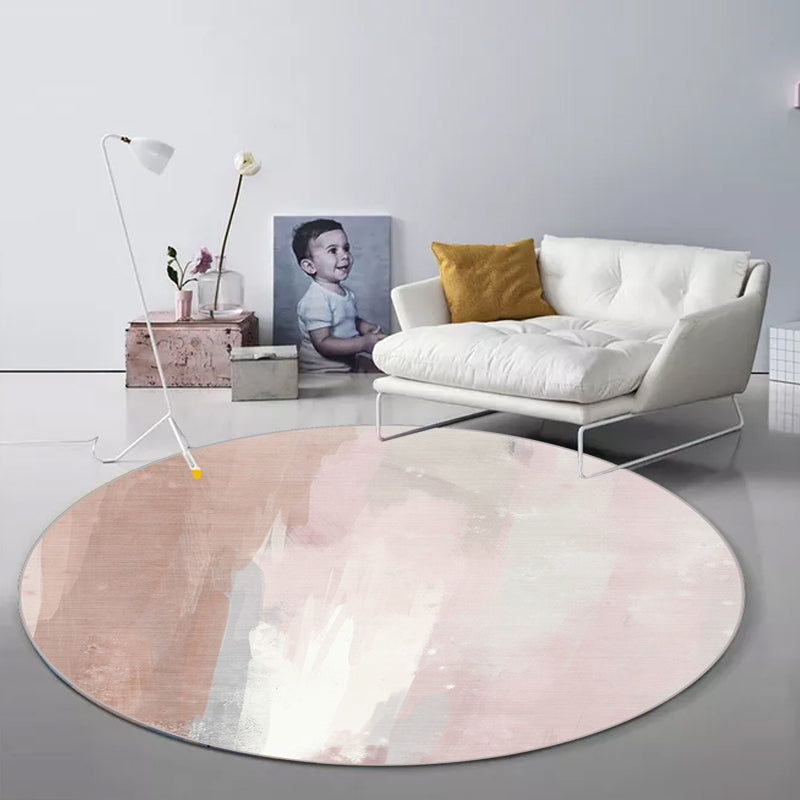 Contemporary brush stroke pattern rug Pink Polyester rug Machine washable Non-slip rug for the bedroom | Bowlift