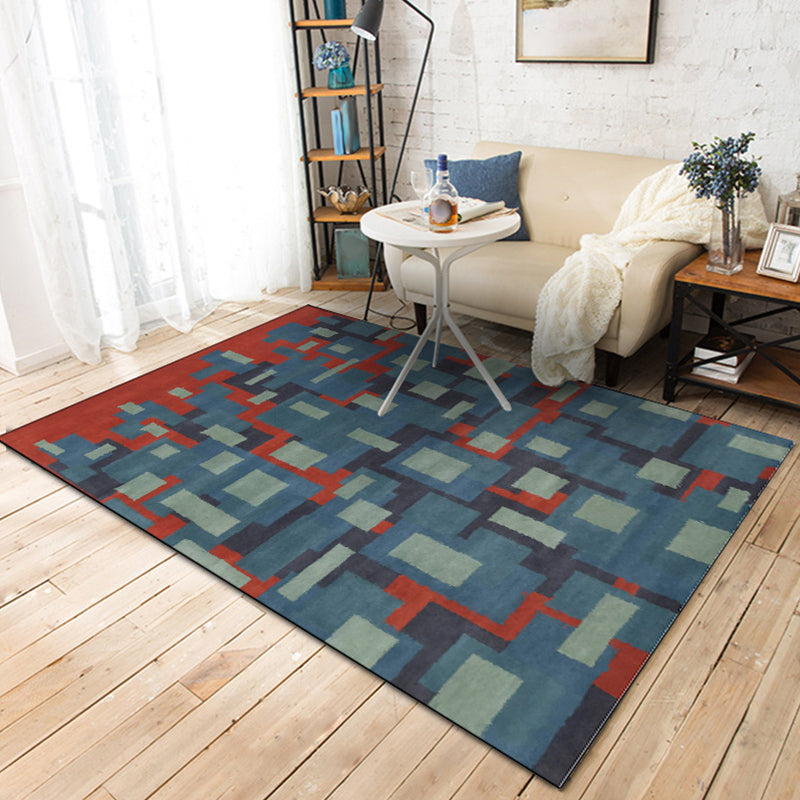 Blue and Red Nordic Carpet Polyester Abstract Carpet Washable Non-slip Back Carpet for the Living Room | Bowlift