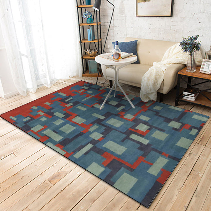 Blue and Red Nordic Carpet Polyester Abstract Carpet Washable Non-slip Back Carpet for the Living Room | Bowlift