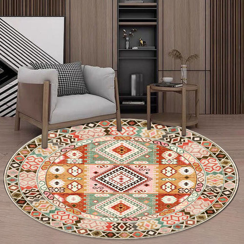 BowLift | Pink and orange southwestern carpet polyester tribal pattern carpet washable non-slip backing carpet for living room