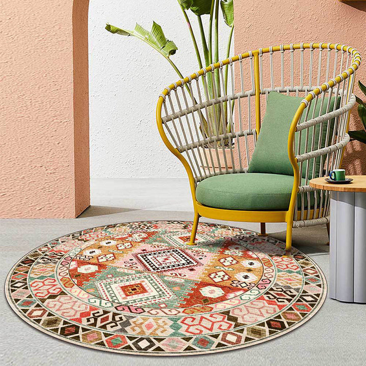 BowLift | Pink and orange southwestern carpet polyester tribal pattern carpet washable non-slip backing carpet for living room