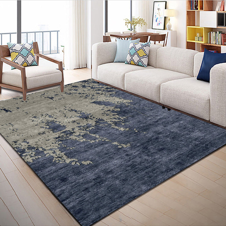 Modern living room rug in gray and blue Abstract oil painting printed rug Polyester machine washable area rug | Bowlift