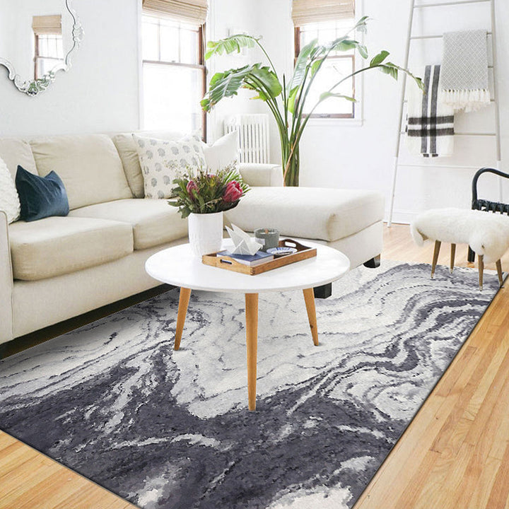 Classic ink wash painting rug with spiral stripes Gray Oriental rug Polyester Washable Non-slip backing Rug for living room | Bowlift