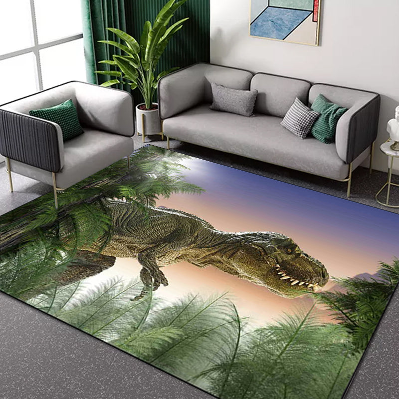 Green and Purple Novelty Carpet Polyester Dinosaur and Tree Pattern Carpet Washable Non-Slip Back Carpet for Living Room | Bowlift
