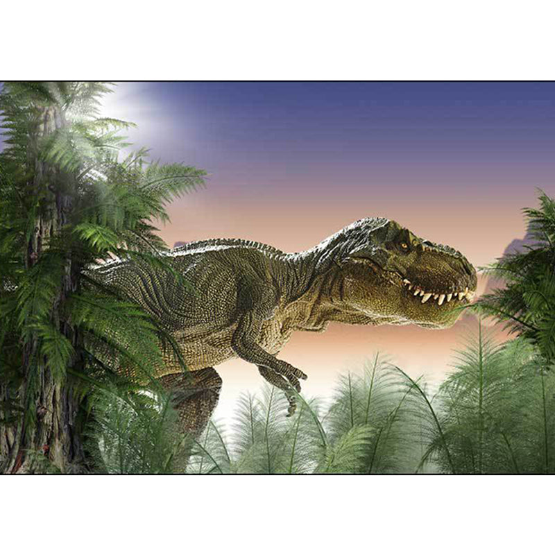 Green and Purple Novelty Carpet Polyester Dinosaur and Tree Pattern Carpet Washable Non-Slip Back Carpet for Living Room | Bowlift