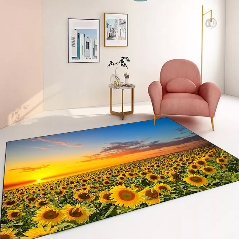 Yellow and blue novelty carpet polyester sunflower pattern carpet washable non-slip back carpet for the living room | Bowlift