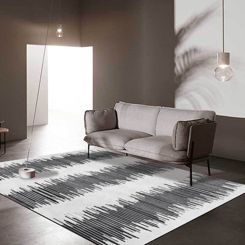Funky Striped Pattern Rug Gray and Black Contemporary Rug Polyester Washable Non-Slip Back Rug for the Living Room | Bowlift