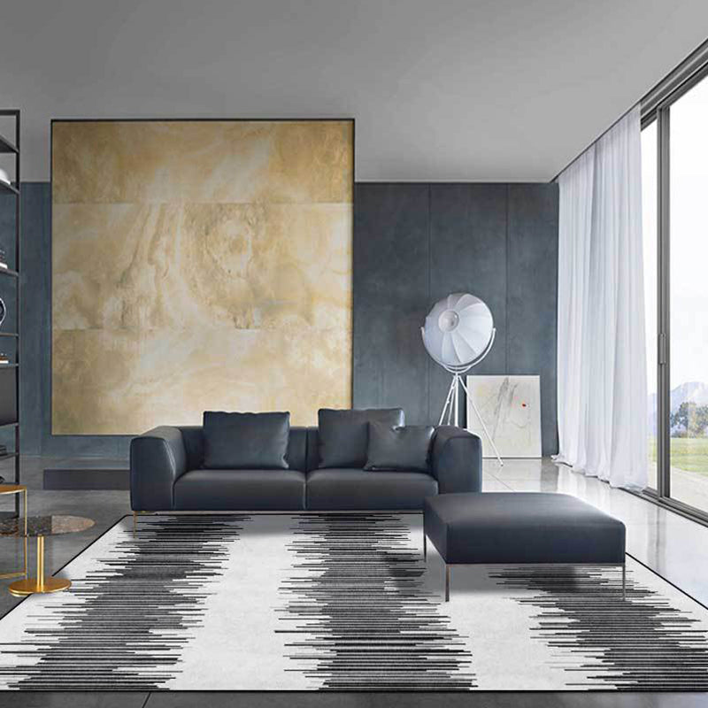 Funky Striped Pattern Rug Gray and Black Contemporary Rug Polyester Washable Non-Slip Back Rug for the Living Room | Bowlift