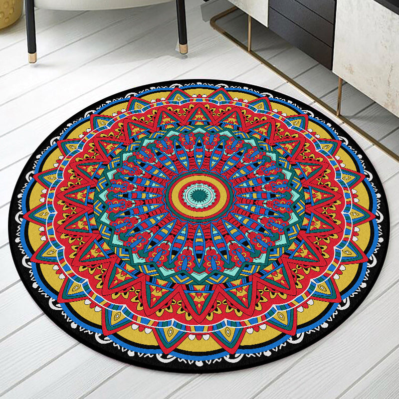 BowLift | Americana Tribal Pattern Carpet Red Polyester Carpet Machine Washable Non-Slip Area Rug for Bedroom