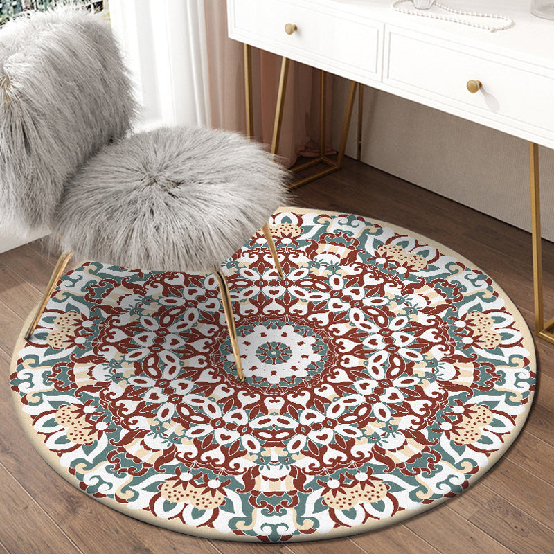 Traditional floral carpet Blue tribal carpet Polyester washable non-slip backing rug for the living room | Bowlift