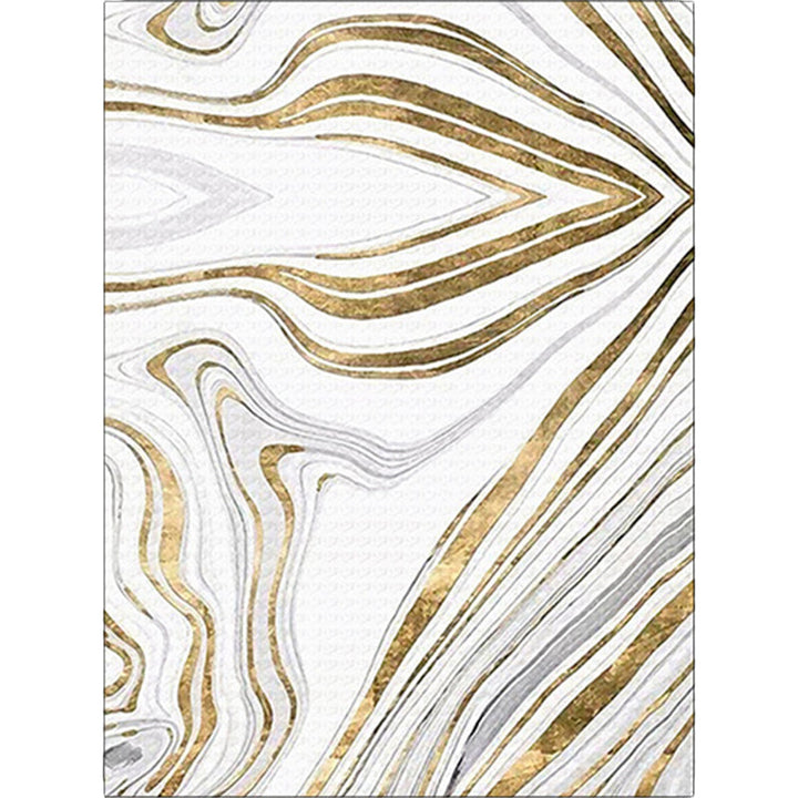 BowLift | Modern Living Room Rug in White and Gold Abstract Swirl Line Print Rug Polyester Machine Washable Area Rug
