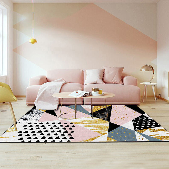 BowLift | Pink and Gold Bedroom Carpet Novelty Geometric Irregular Shape Dots Pattern Rug Polyester Non-slip Area Rug