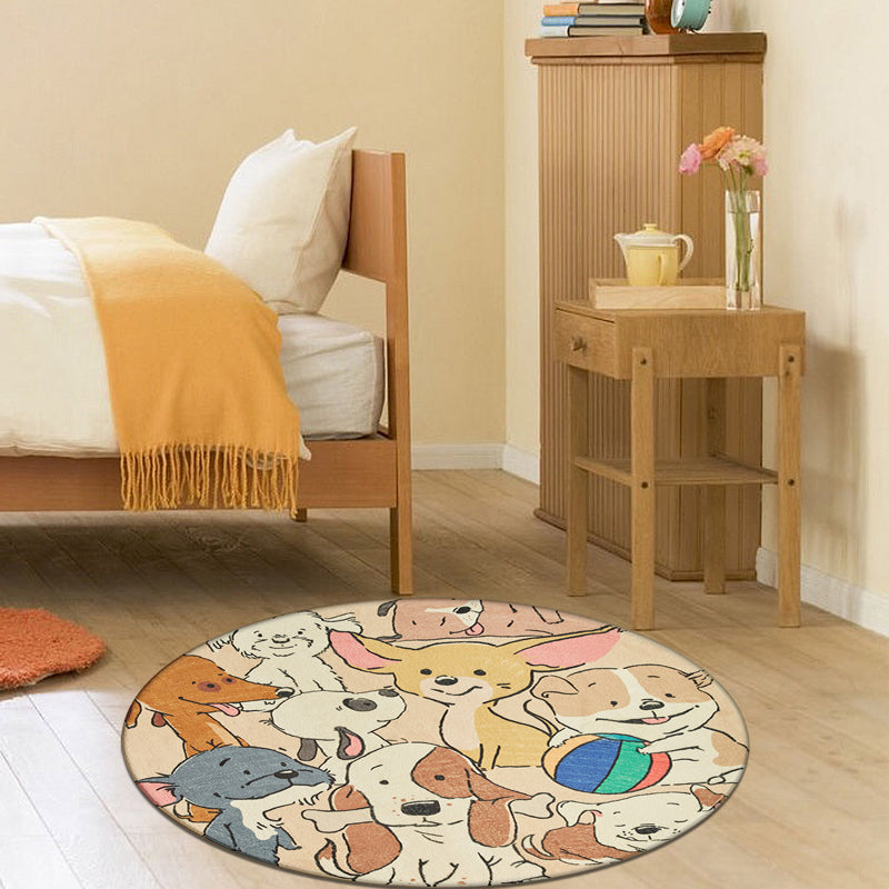 BowLift | Stylish Cartoon Dog Pattern Rug Yellow Children's Rug Polyester Washable Non-Slip Rug for the Children's Room