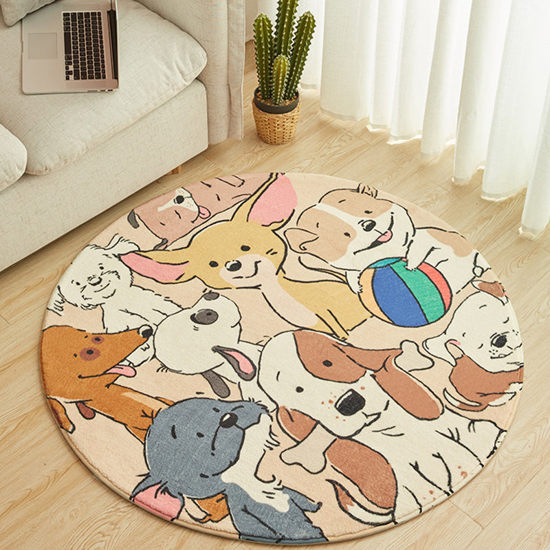 BowLift | Stylish Cartoon Dog Pattern Rug Yellow Children's Rug Polyester Washable Non-Slip Rug for the Children's Room