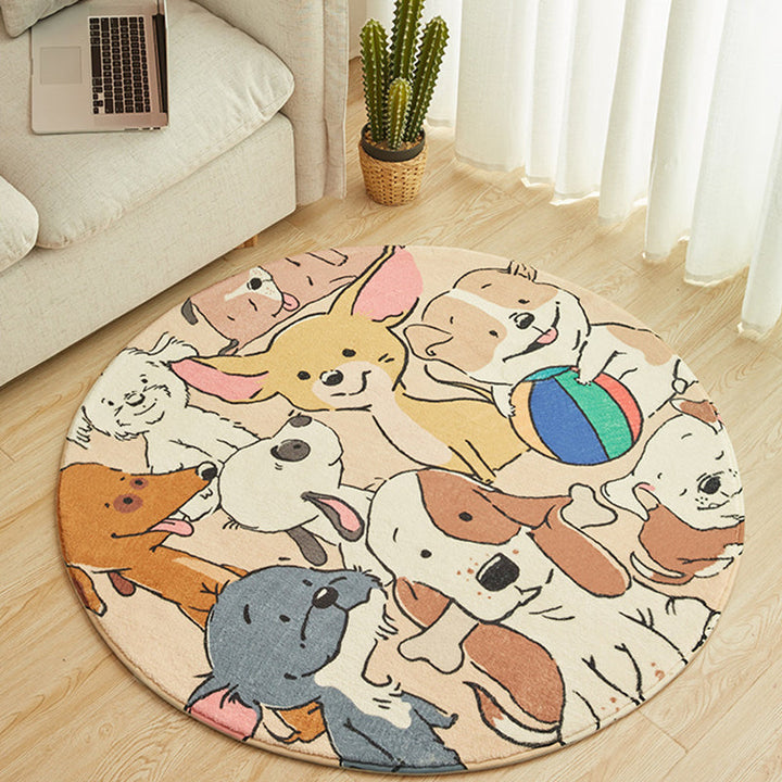 BowLift | Stylish Cartoon Dog Pattern Rug Yellow Children's Rug Polyester Washable Non-Slip Rug for the Children's Room