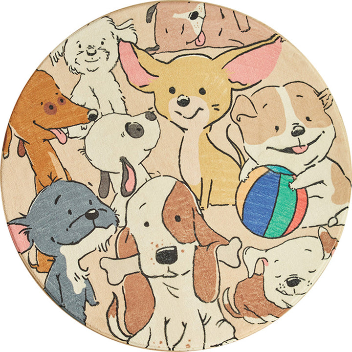 BowLift | Stylish Cartoon Dog Pattern Rug Yellow Children's Rug Polyester Washable Non-Slip Rug for the Children's Room
