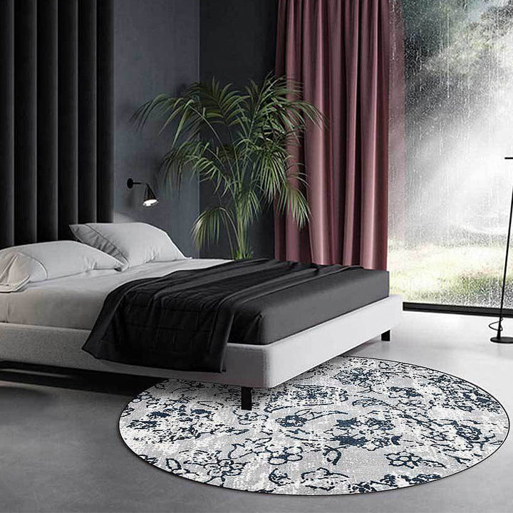 BowLift | Gray Shabby Chic Rug Polyester Floral Pattern Rug Washable Non-Slip Back Rug for Living Room