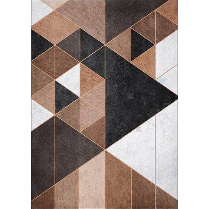 Nordic Geometric Pattern Rug Brown and White Polyester Rug Machine Washable Non-Slip Rug for the Bedroom | Bowlift