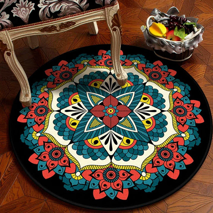 BowLift | Persian Floral Pattern Carpet Red and Blue Polyester Carpet Machine Washable Non-Slip Carpet for the Bedroom