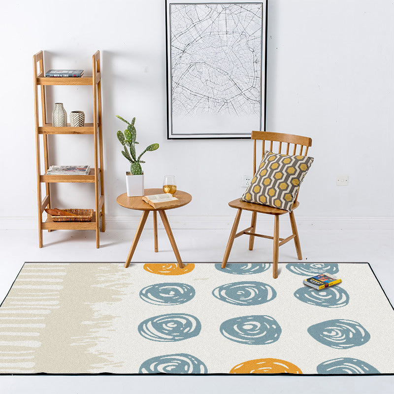 BowLift | Novelty living room rug in ivory geometry circle print rug polyester machine washable area rug