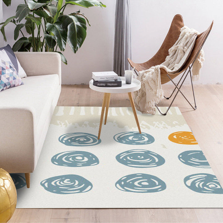 BowLift | Novelty living room rug in ivory geometry circle print rug polyester machine washable area rug