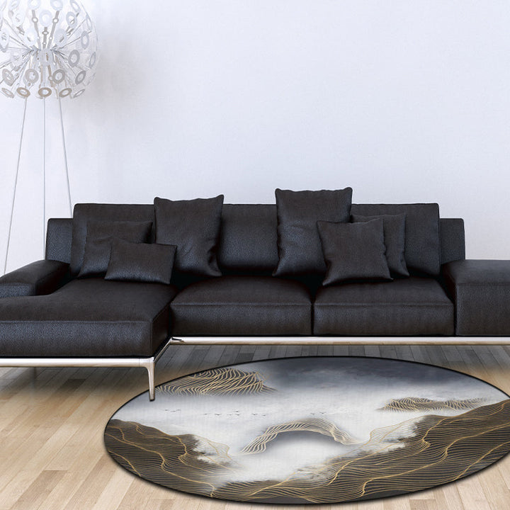 Stylish swirl stripe pattern rug with mountain gray oriental rug washable polyester non-slip back rug for the living room | Bowlift
