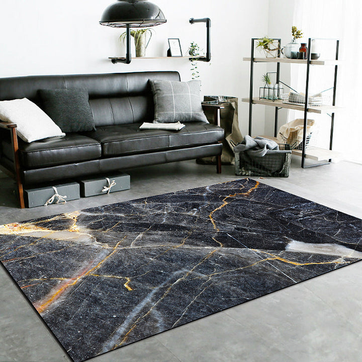 Funky marble surface printed carpet black Nordic carpet polyester washable non-slip backing carpet for the living room | Bowlift