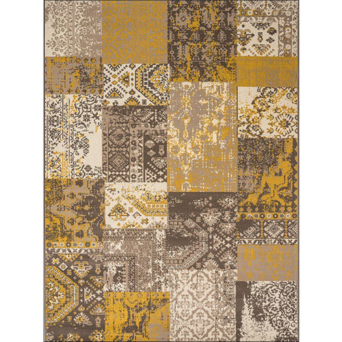 BowLift | Shabby Chic Tribal Pattern Rug Blue and Yellow Polyester Rug Machine Washable Non-Slip Rug for the Bedroom