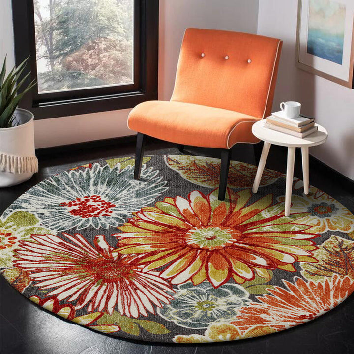BowLift | Retro Floral Pattern Rug Orange Shabby Chic Rug Polyester Washable Non-slip Back Rug for Living Room