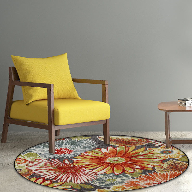 BowLift | Retro Floral Pattern Rug Orange Shabby Chic Rug Polyester Washable Non-slip Back Rug for Living Room