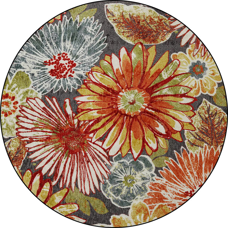 BowLift | Retro Floral Pattern Rug Orange Shabby Chic Rug Polyester Washable Non-slip Back Rug for Living Room