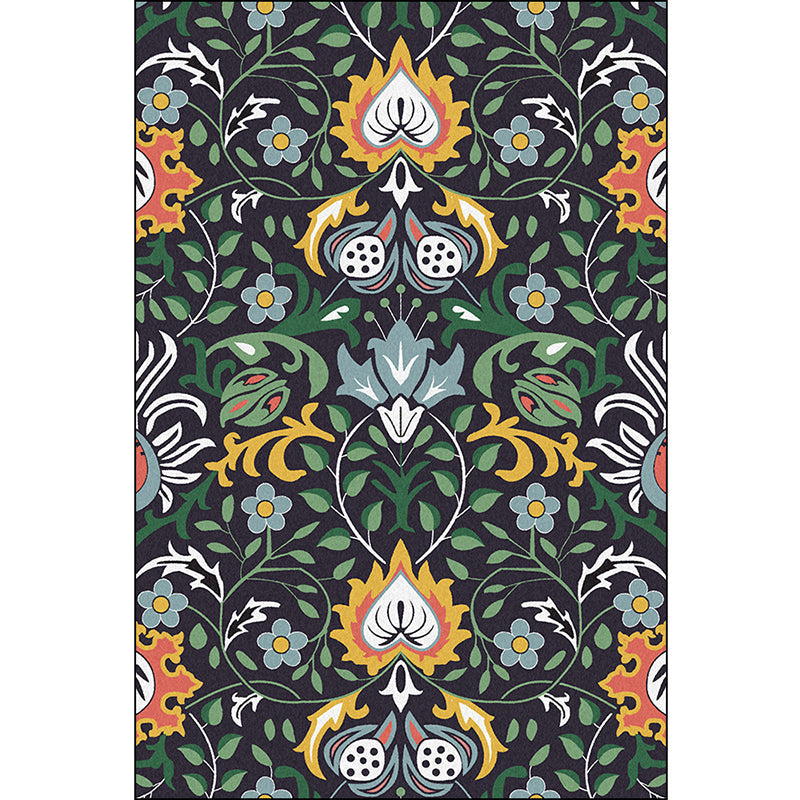 BowLift | Vintage Floral Pattern rug with leaf black and green polyester rug machine washable non-slip rug for the bedroom