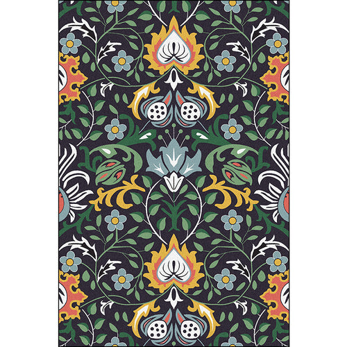 BowLift | Vintage Floral Pattern rug with leaf black and green polyester rug machine washable non-slip rug for the bedroom