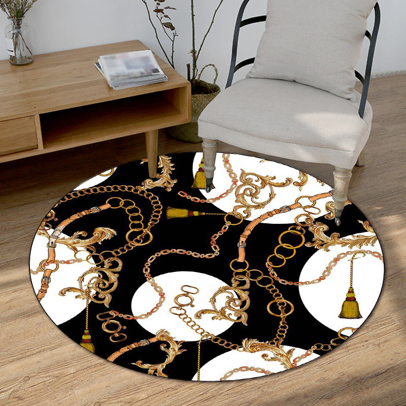 Scandinavian modern rug in black strap chain tassel pattern rug polyester non-slip rug for home decor | Bowlift