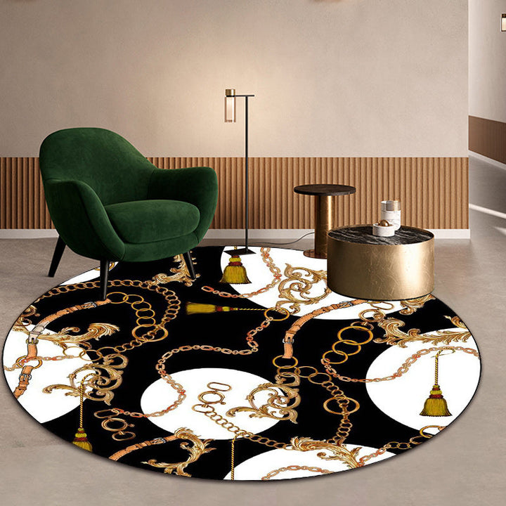 Scandinavian modern rug in black strap chain tassel pattern rug polyester non-slip rug for home decor | Bowlift