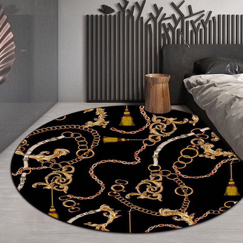 Scandinavian modern rug in black strap chain tassel pattern rug polyester non-slip rug for home decor | Bowlift