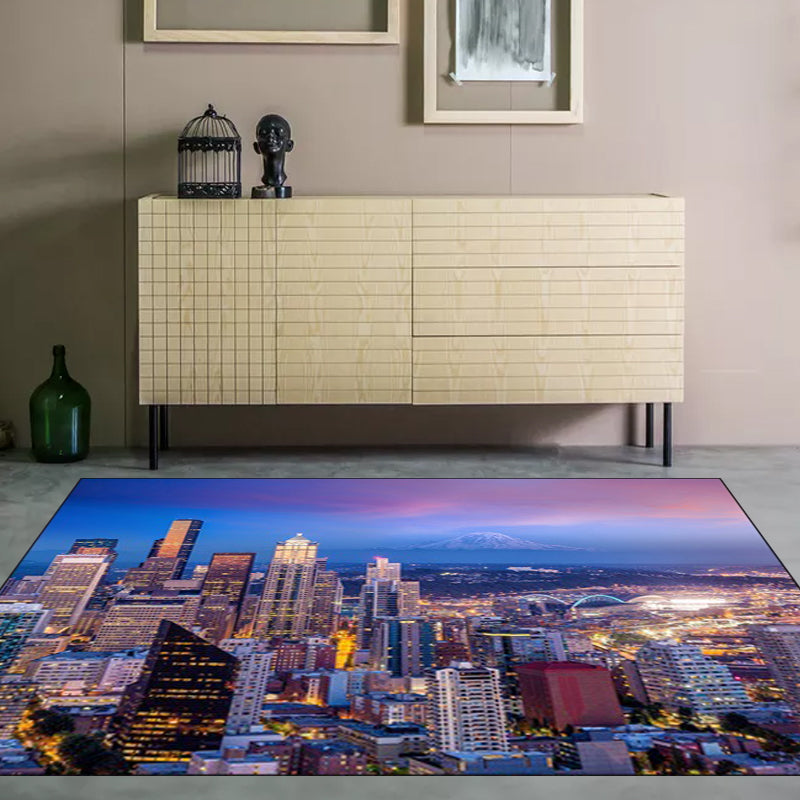 Purple novelty carpet polyester geo-pattern rug washable non-slip backing rug for living room | Bowlift