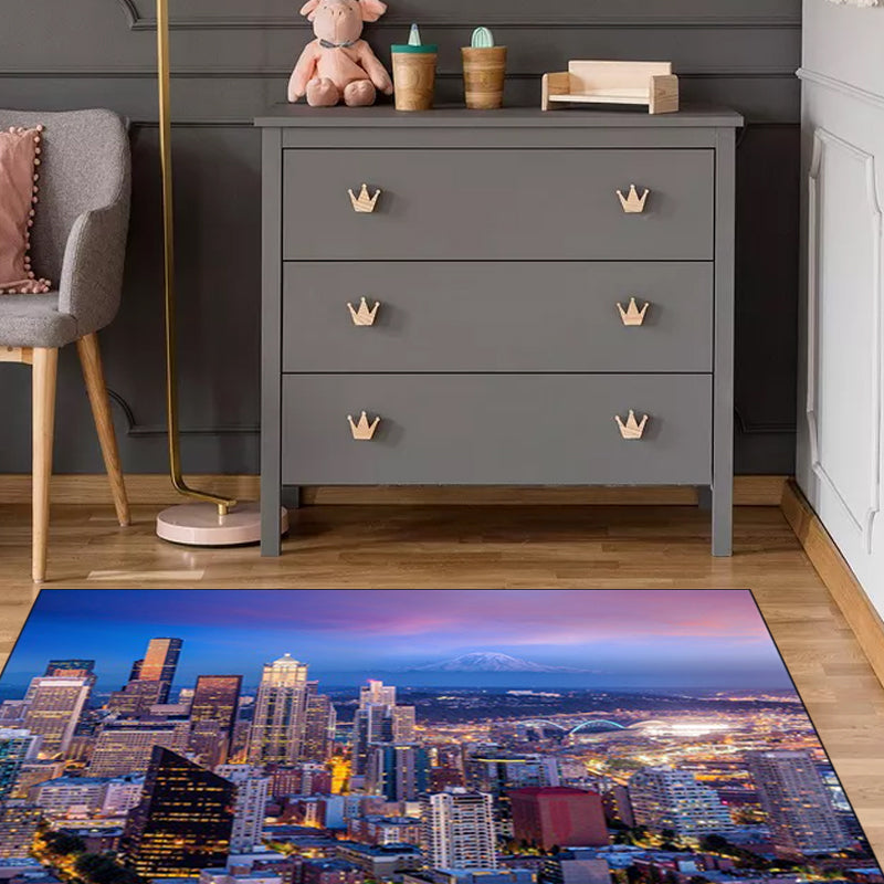 Purple novelty carpet polyester geo-pattern rug washable non-slip backing rug for living room | Bowlift