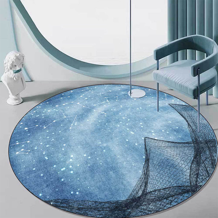 Contemporary galaxy pattern rug with net blue polyester rug machine washable non-slip rug for the bedroom | Bowlift