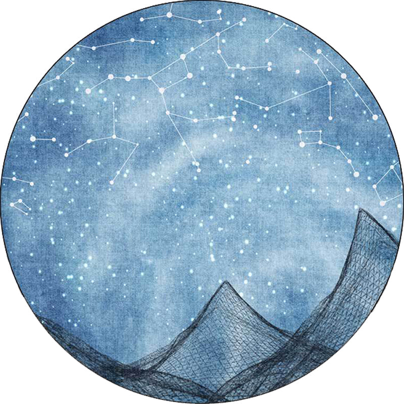 Contemporary galaxy pattern rug with net blue polyester rug machine washable non-slip rug for the bedroom | Bowlift