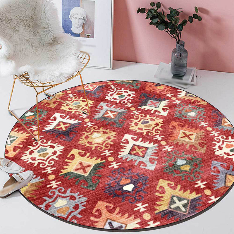 BowLift | Traditional Southwest Pattern Rug Red Tribal Rug Polyester Washable Non-Slip Backing Rug for Living Room