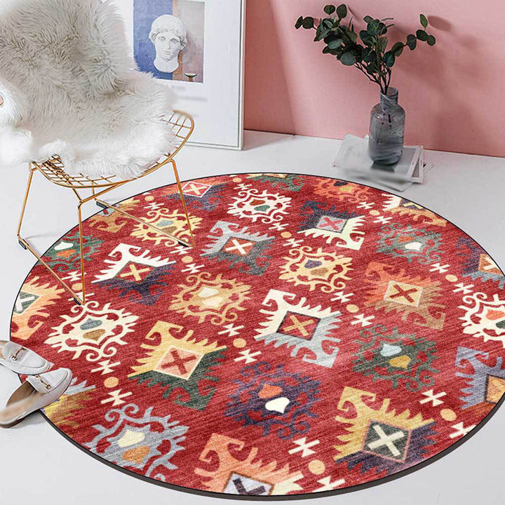 BowLift | Traditional Southwest Pattern Rug Red Tribal Rug Polyester Washable Non-Slip Backing Rug for Living Room