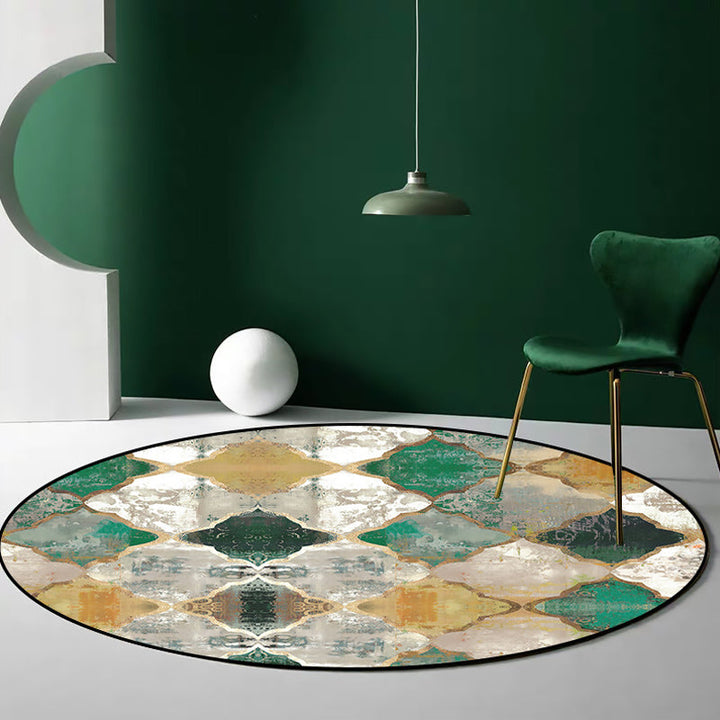 Green and yellow Moroccan carpet Polyester Azulejo print carpet Washable Non-slip backing carpet for the living room | Bowlift