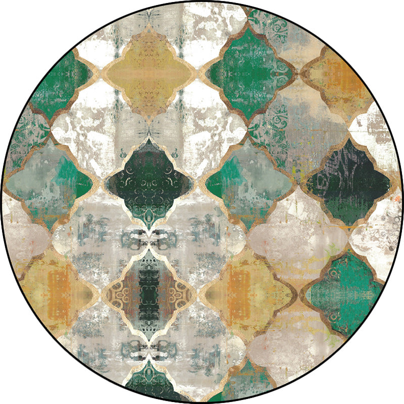Green and yellow Moroccan carpet Polyester Azulejo print carpet Washable Non-slip backing carpet for the living room | Bowlift