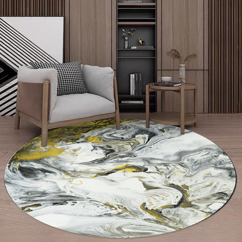 Yellow and White Bedroom Carpet Modern Abstract Painting Pattern Carpet Polyester Pet-Friendly Washable Carpet | Bowlift