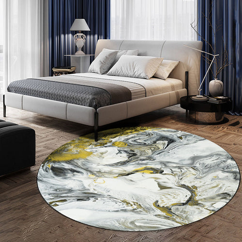 Yellow and White Bedroom Carpet Modern Abstract Painting Pattern Carpet Polyester Pet-Friendly Washable Carpet | Bowlift