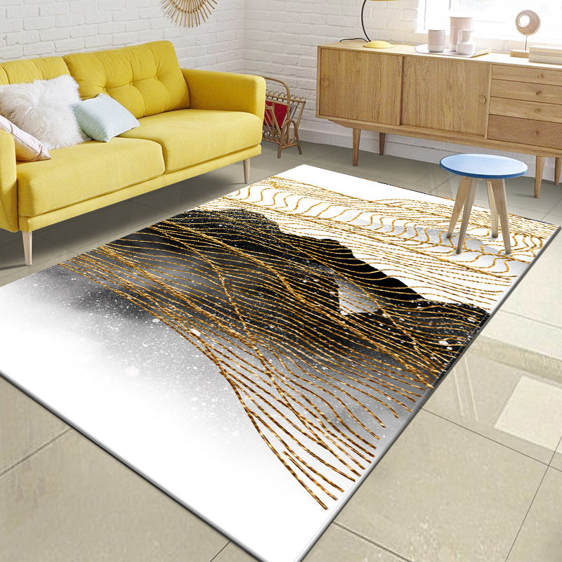Modern living room rug in black and white with abstract mountain pattern Rug polyester machine washable Rug in area | Bowlift