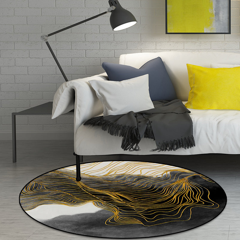 Dark gray oriental carpet Polyester whirl stripe pattern carpet washable non-slip backing carpet for the living room | Bowlift